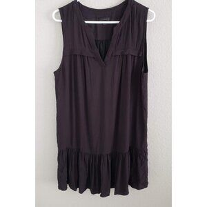 J Crew Womens Size L Sleeveless Shift Dress Ruffled Hem Lined Black V Neck